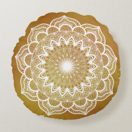 Almofada Redonda Mandala Branco em Fundo Dourado