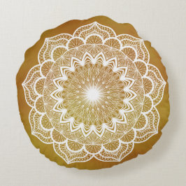 Almofada Redonda Mandala Branco em Fundo Dourado