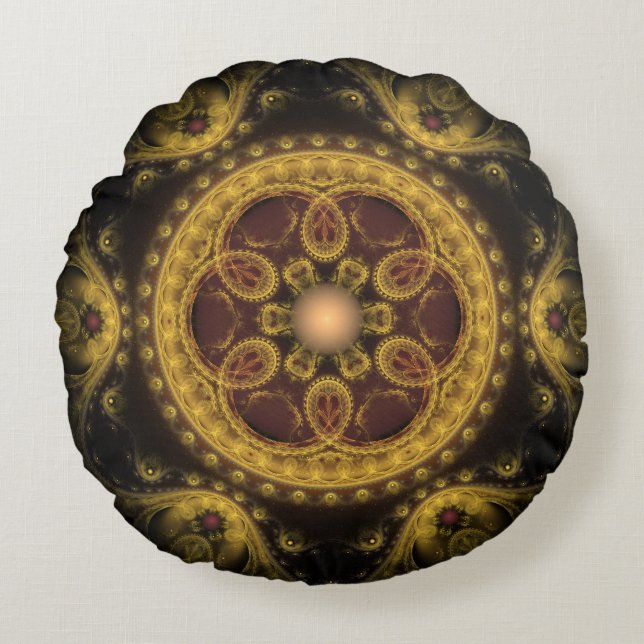 Almofada Redonda Mandala de adorno fractal da fada mágica (Frente)