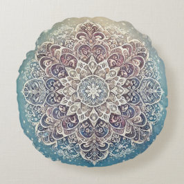 Almofada Redonda Mandala de Floco de Neve Elegante em Tons Gelados