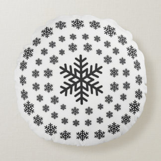 Almofada Redonda Mandala de Flocos de Neve Preto e Branco Minimalis