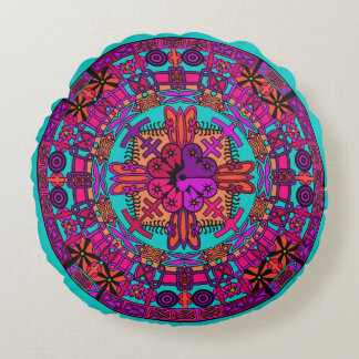 Almofada Redonda Mandala Floor Travesseiro Cushion - Teal