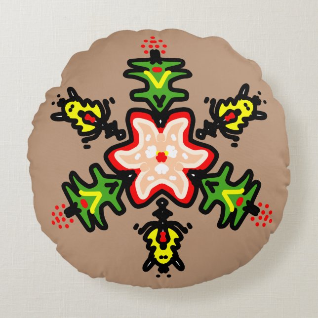 Almofada Redonda Mandala Floral Verde (Frente)