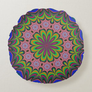Almofada Redonda Mandala Geométrico Rosette Retro Hippie