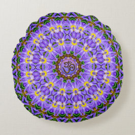 Almofada Redonda Mandalá OM Yoga Redondo Roxo Amarelo Feliz Cura