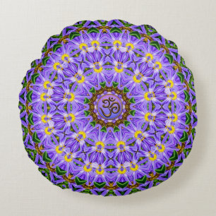 Almofada Redonda Mandalá OM Yoga Redondo Roxo Amarelo Feliz Cura