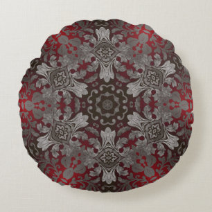 Almofada Redonda mandala preto e vermelho metálico renascentista
