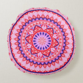 Almofada Redonda Mandala Rosa Boho Vibrante Padrão Geométrico do Am