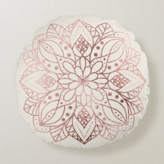 Almofada Redonda Mandala Rosa Dourado Natureza