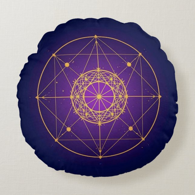 Almofada Redonda Mandala Sagrado Celestial – Geometria Mística (Frente)