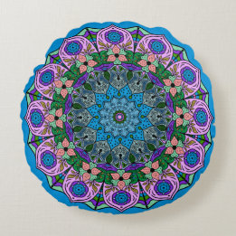 Almofada Redonda Mandala TealRose 12 Pétalas Cor-de-laranja Rosa Ro