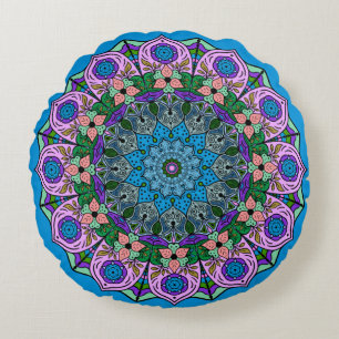 Almofada Redonda Mandala TealRose 12 Pétalas Cor-de-laranja Rosa Ro