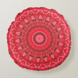 Almofada Redonda Mandala Vermelha Boho Geométrico Decoração de Afir