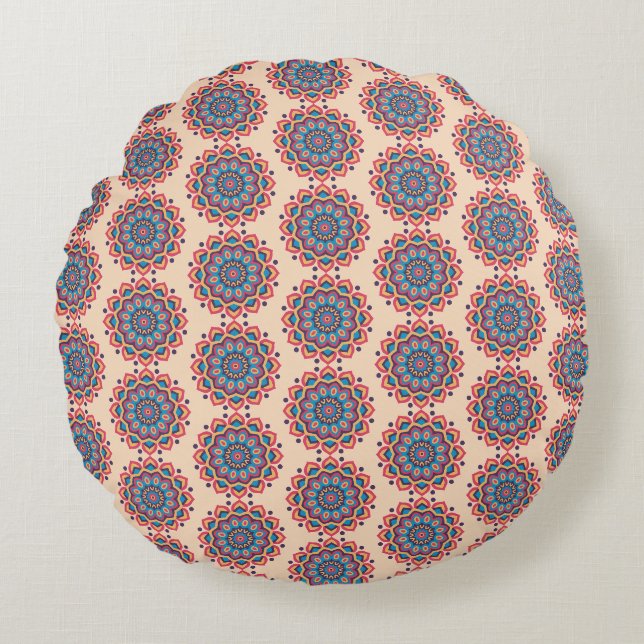 Almofada Redonda Mandala Vibrante em Hexcolor (Frente)