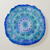 Mandala White Outline Blue Watercolor -