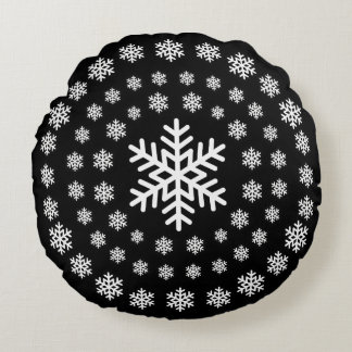 Almofada Redonda Mandalas de Flocos de Neve Preto e Branco Minimali