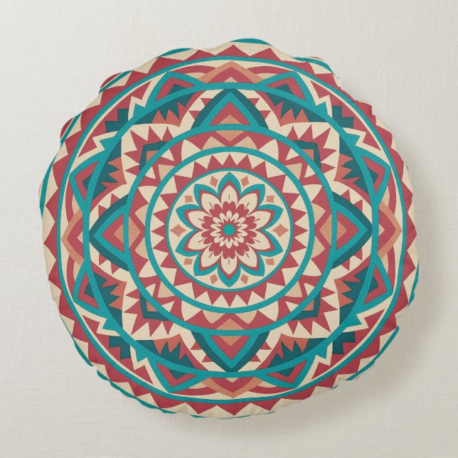 Almofada Redonda Mandalas Modernos do Sudoeste (Verso)