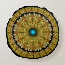 Almofada Redonda Mandalas ornamento brilhante fractal dourado