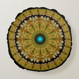 Almofada Redonda Mandalas ornamento brilhante fractal dourado