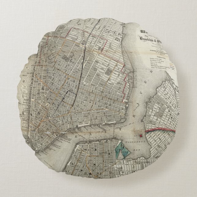 Almofada Redonda Manhattan New York Vintage Map (Frente)