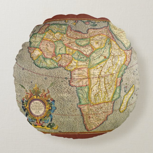Almofada Redonda Mapa Antiquado Gerardus Mercator da África (Frente)