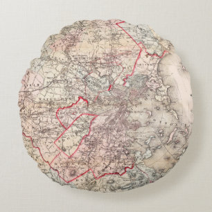 Almofada Redonda Mapa: Boston, 1883