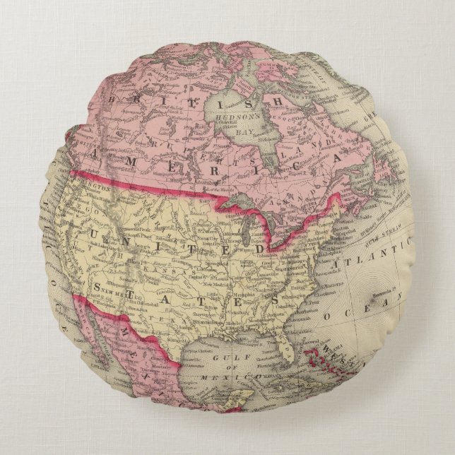 Almofada Redonda Mapa de America do Norte (Frente)