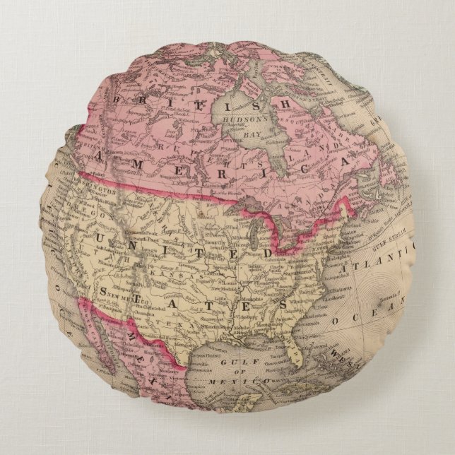 Almofada Redonda Mapa de America do Norte por Mitchell (Frente)