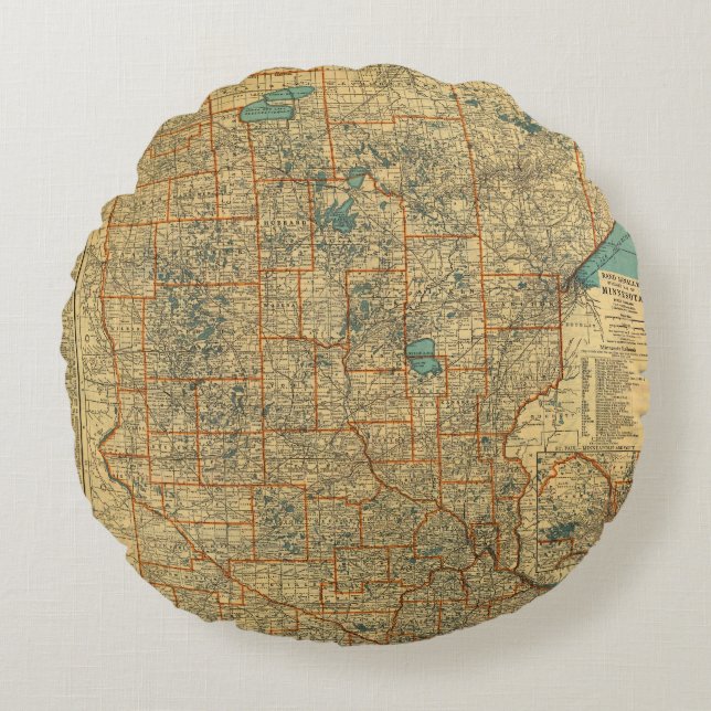 Almofada Redonda Mapa de estradas de Minnesota (Frente)