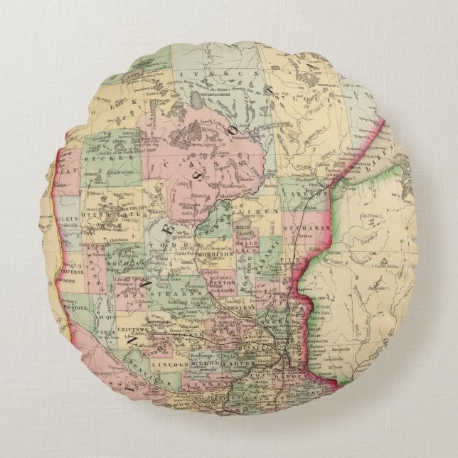 Almofada Redonda Mapa de Minnesota por Mitchell (Frente)