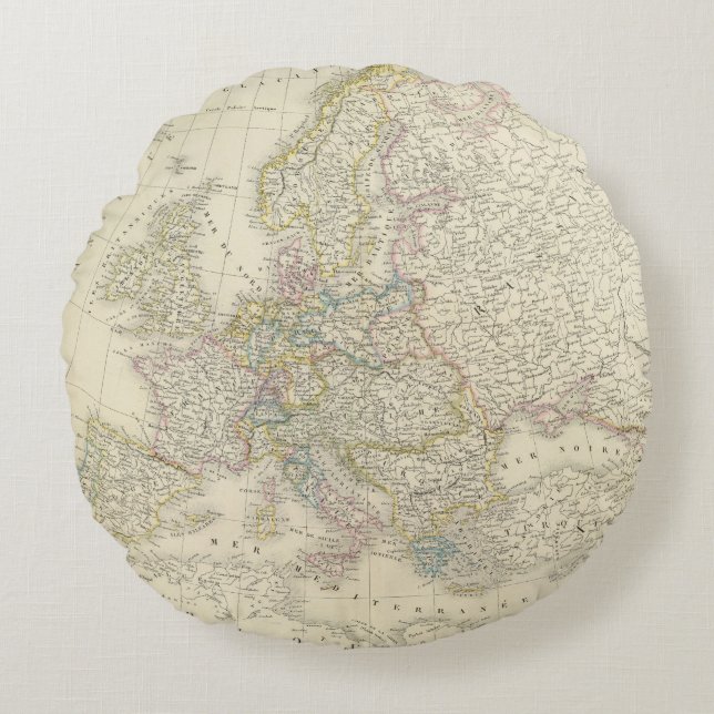 Almofada Redonda Mapa do atlas de Europa (Frente)