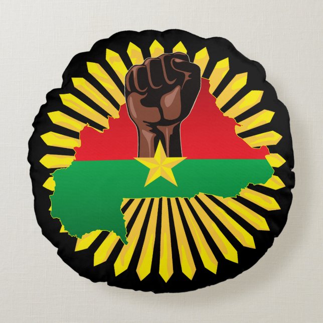 Almofada Redonda Mapa do Burkina Faso, Bandeira e Resistência à Rev (Frente)