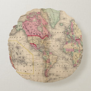 Almofada Redonda Mapa do proj de Mercator do mundo por Mitchell