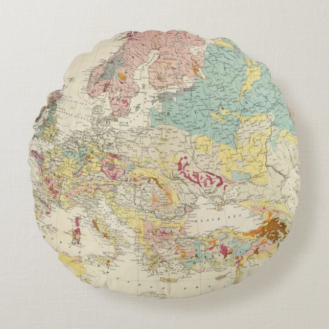 Almofada Redonda Mapa Geological Europa (Frente)