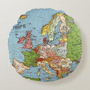 Almofada Redonda Mapa Geral do Século 20 da Vintage Europa