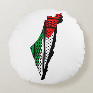 Almofada Redonda Mapa Palestino que Bandeira e Padrão Keffiyeg