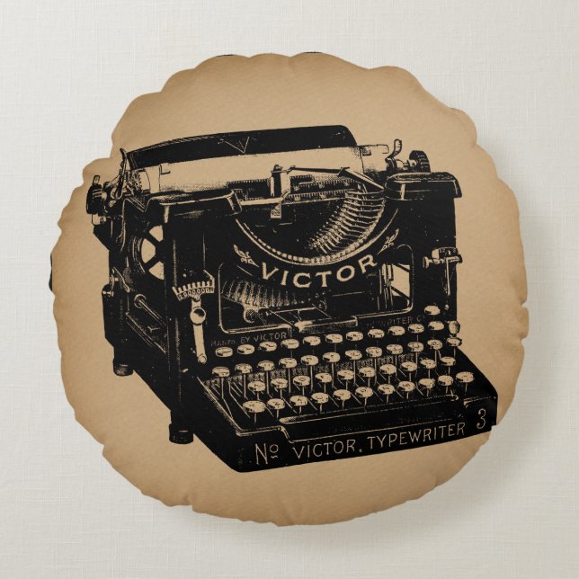 Almofada Redonda Máquina de escrever antiga máquina faseada (Frente)