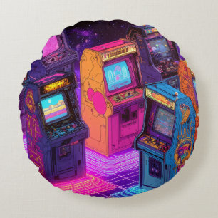 Almofada Redonda Máquinas De Arcade Retro