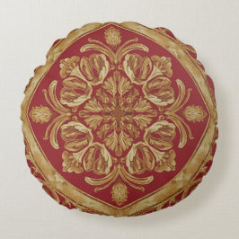 Almofada Redonda Mara Trumpet Glory Golden Red Ornate Luxury Throw