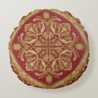 Almofada Redonda Mara Trumpet Glory Golden Red Ornate Luxury Throw