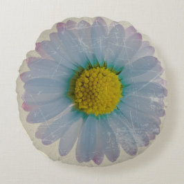 Almofada Redonda Margarida Azul - Decoração com Flores Vintage