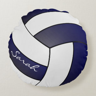 Almofada Redonda Marinho Azul e 🏐 Branca de Voleibol   DIY Name
