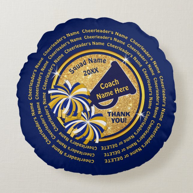 Almofada Redonda Marinho Azul e Dourado, animado Treinador Ideias,  (Frente)