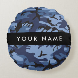 Almofada Redonda Marinho Camuflagem Azul Seu nome Personaliza