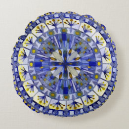 Almofada Redonda Marinho de mosaico Boho Água Azul -