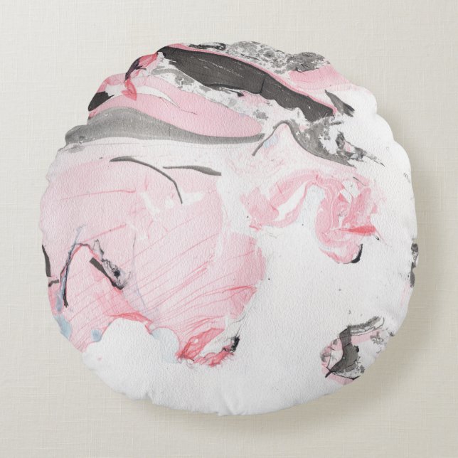 Almofada Redonda Mármaco Preto Rosa: Desenho Mão (Frente)