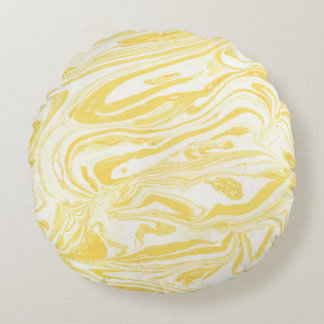 Almofada Redonda Mármore Amarelo Elegante: Textura Desenhada À Mão