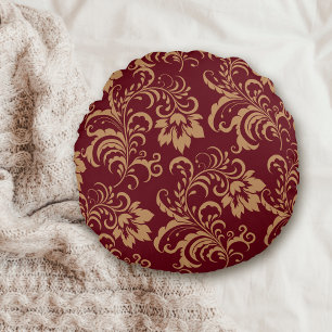 Almofada Redonda Maroon Dourado Floral Swirl