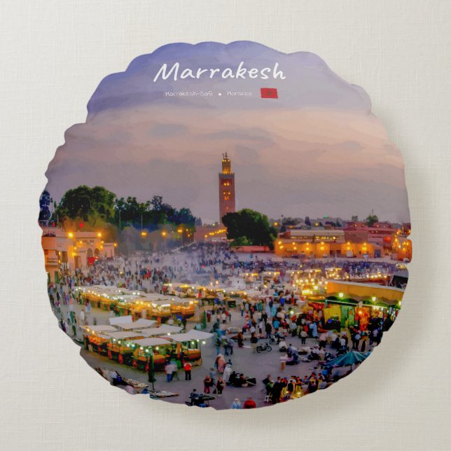 Almofada Redonda Marraquexe, Marrocos - Praça Jemaa el Fnaa (Frente)
