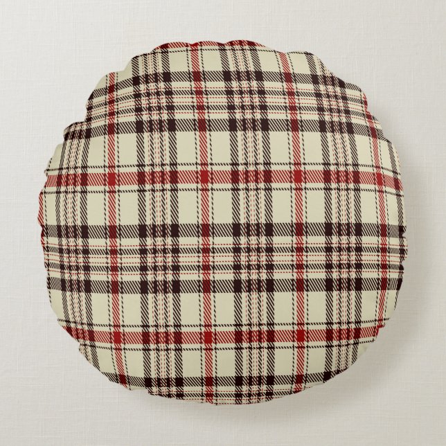 Almofada Redonda Marrom Tartan (Frente)